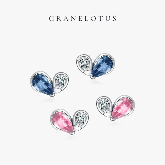 Cute Heart Stud Earrings: 925 Sterling Silver CZ Blue & Pink
