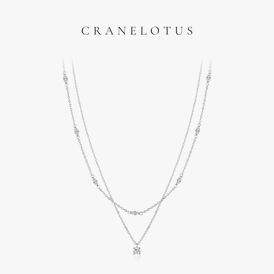 Moissanite Majesty: Sterling Silver Double Layer Pendant Necklace
