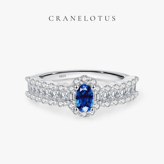 Sapphire Sparkle: Oval Blue CZ Wedding Band in 925 Sterling Silver