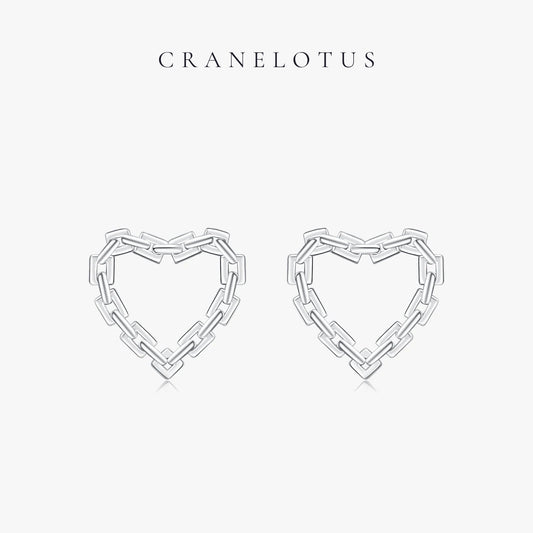 Heartfelt Love: Sterling Silver Lock Link Chain Earrings
