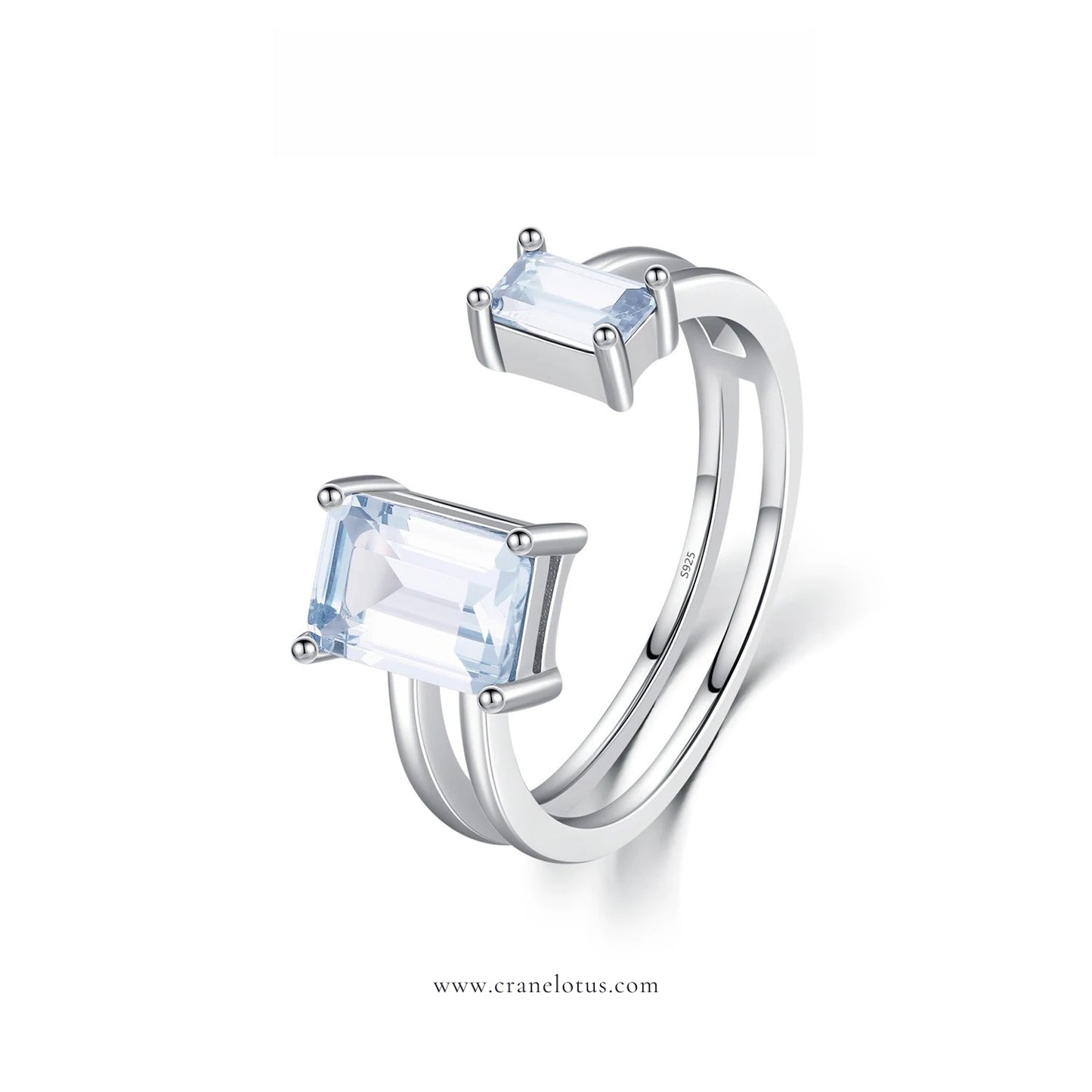 Azure Radiance: Sterling Silver Adjustable Rectangle Blue CZ Ring