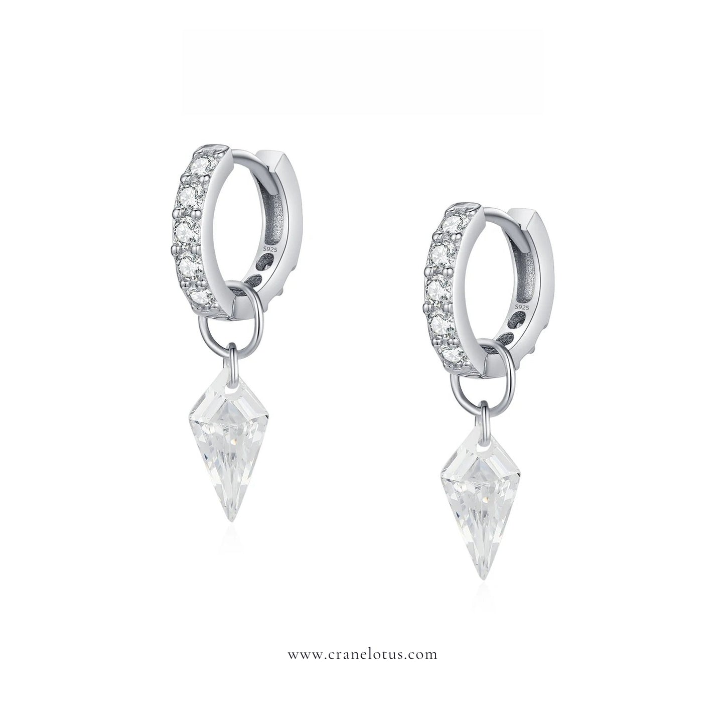 Platinum Radiance: Rhombic CZ Hoop Earrings, 925 Sterling Silver