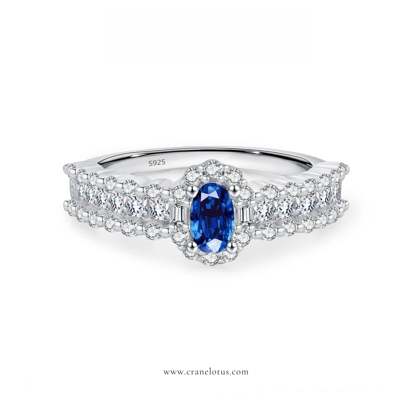 Sapphire Sparkle: Oval Blue CZ Wedding Band in 925 Sterling Silver