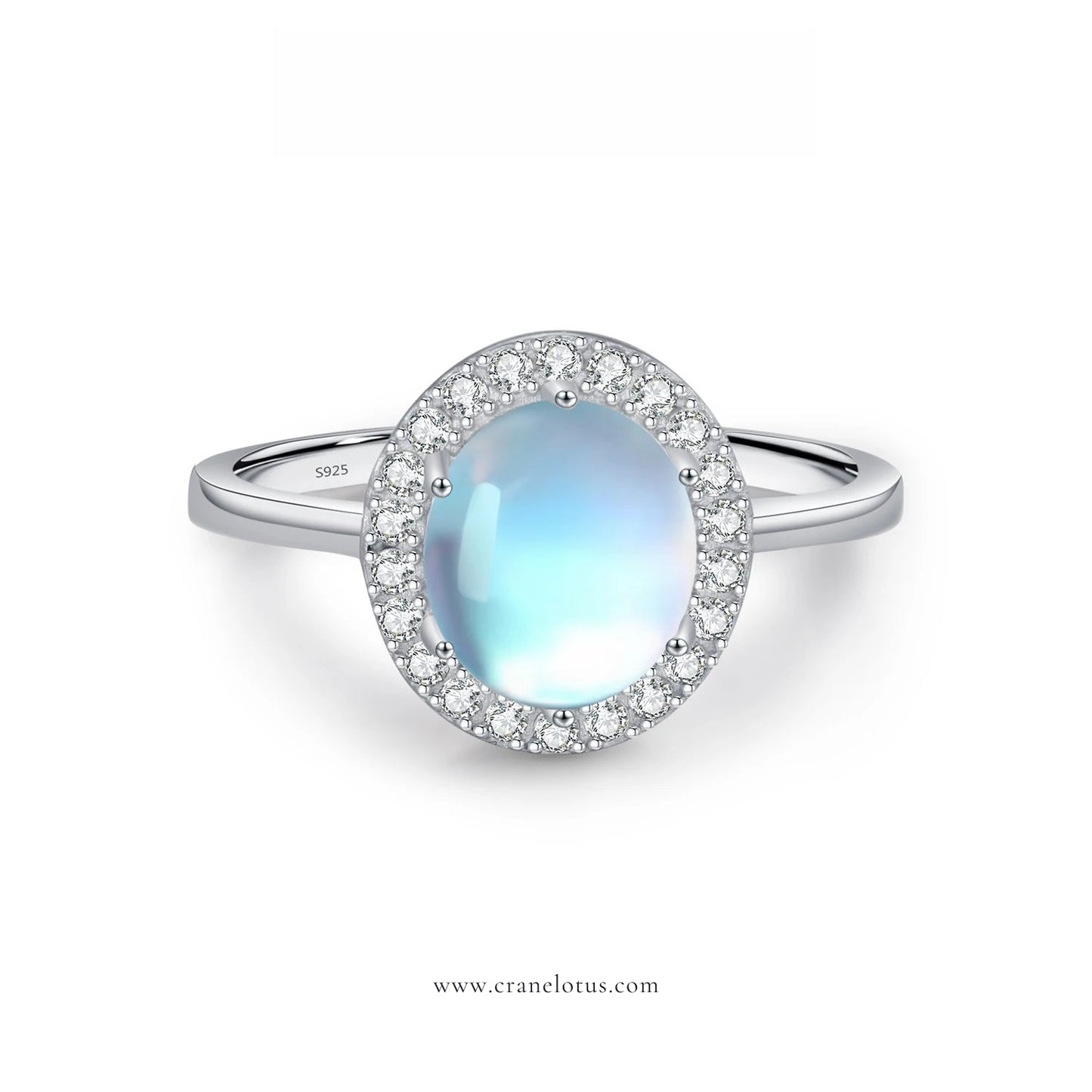 Celestial Elegance: 925 Sterling Silver Rainbow Moonstone Oval Ring