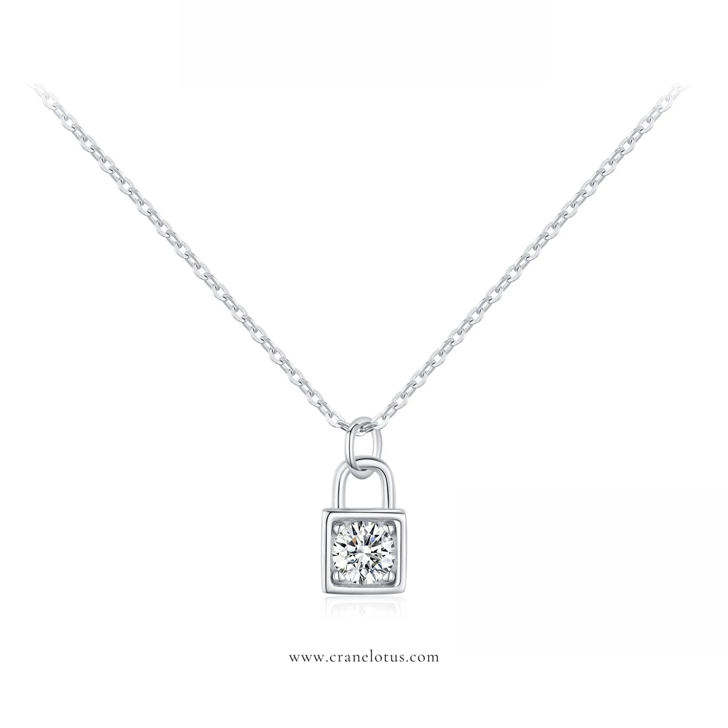 Enchanting Elegance: Sterling Silver Lock Pendant Moissanite Necklace