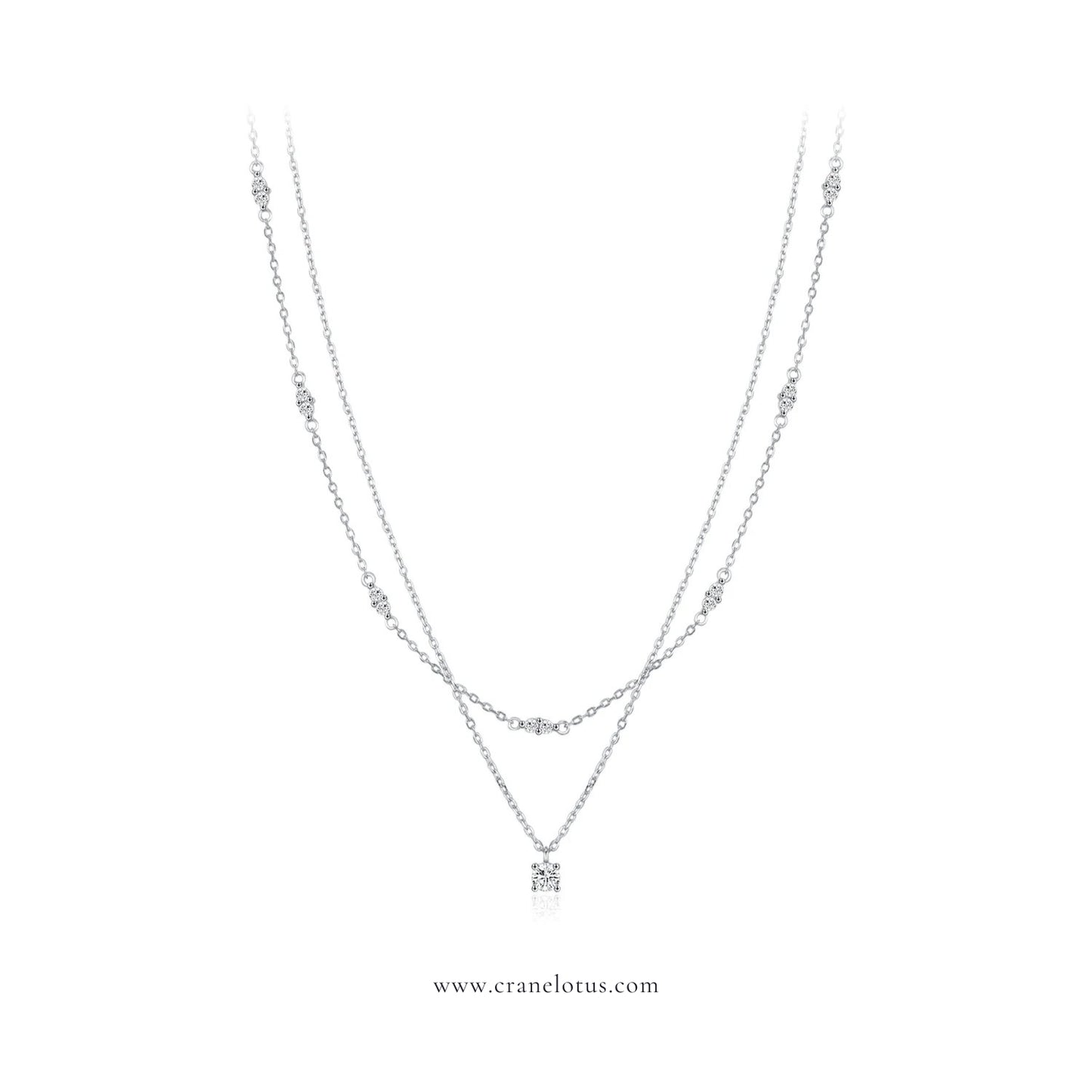 Moissanite Majesty: Sterling Silver Double Layer Pendant Necklace