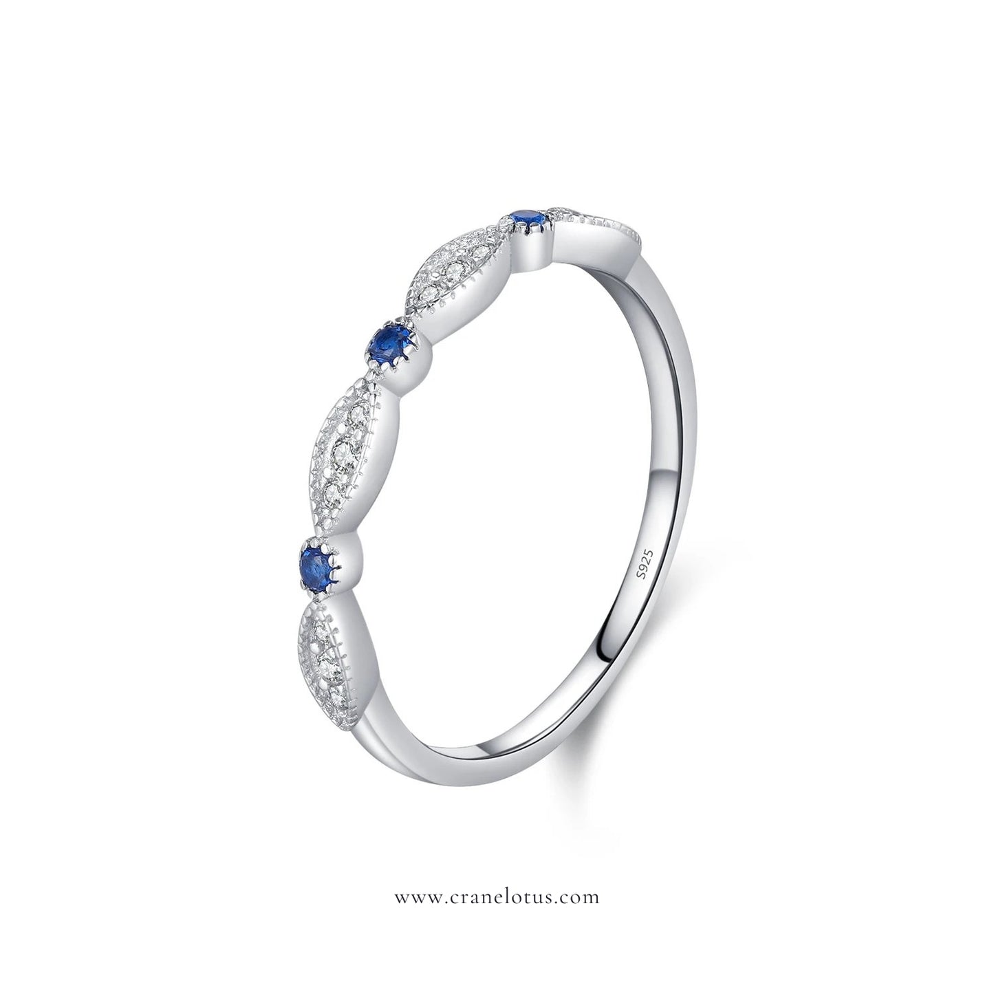 Blue Elegance: 925 Sterling Silver CZ Stackable Ring for Women