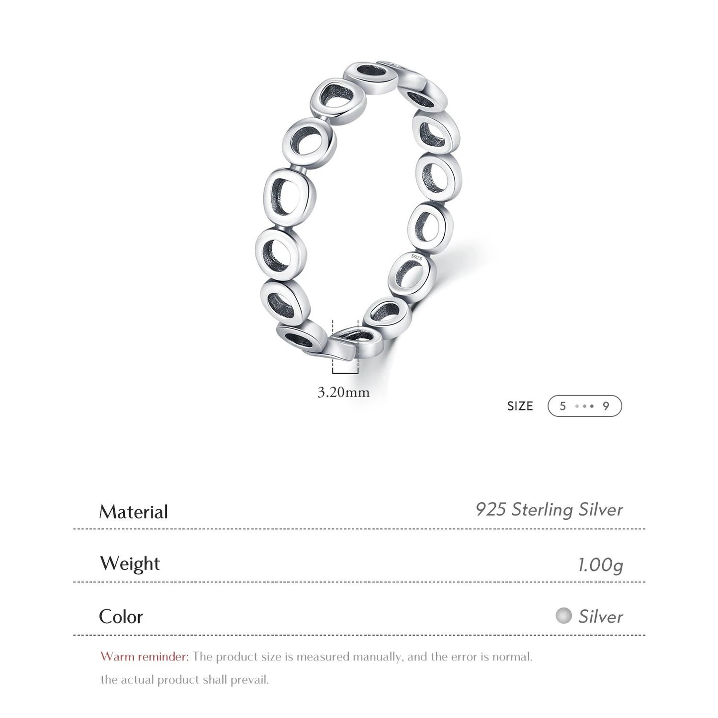 Irregular Circle Ring: 925 Sterling Silver Stackable Fashionable Devise