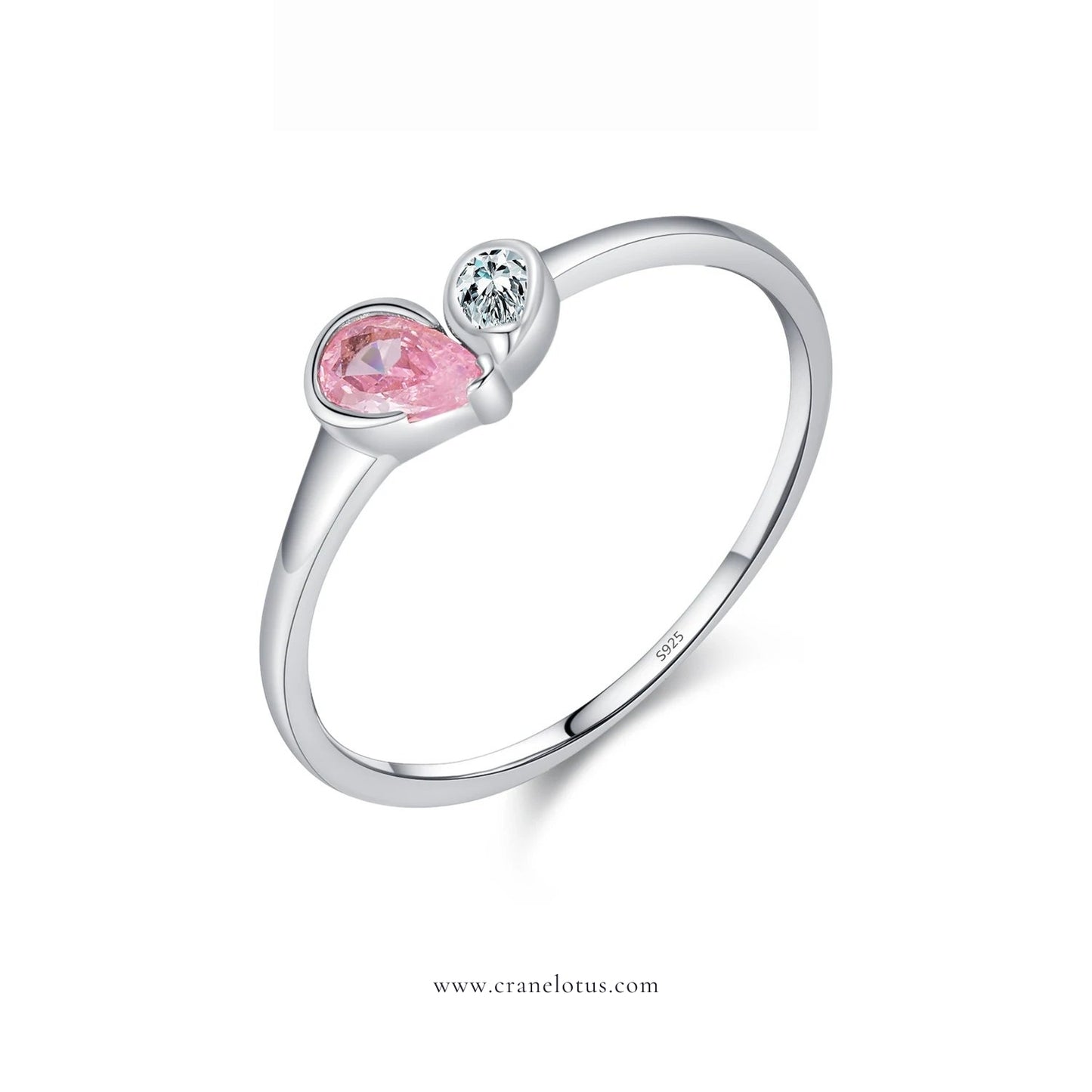 Sterling Silver Hearts Asymmetry Ring: Elegant CZ Design