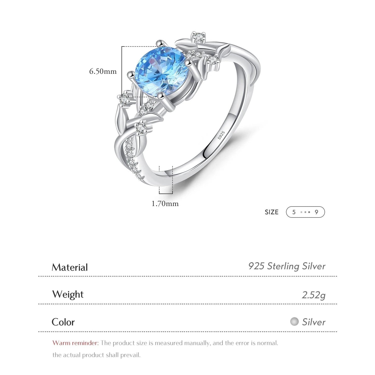 Oceanic Opulence: Sterling Silver Corollaceous Blue CZ Ring