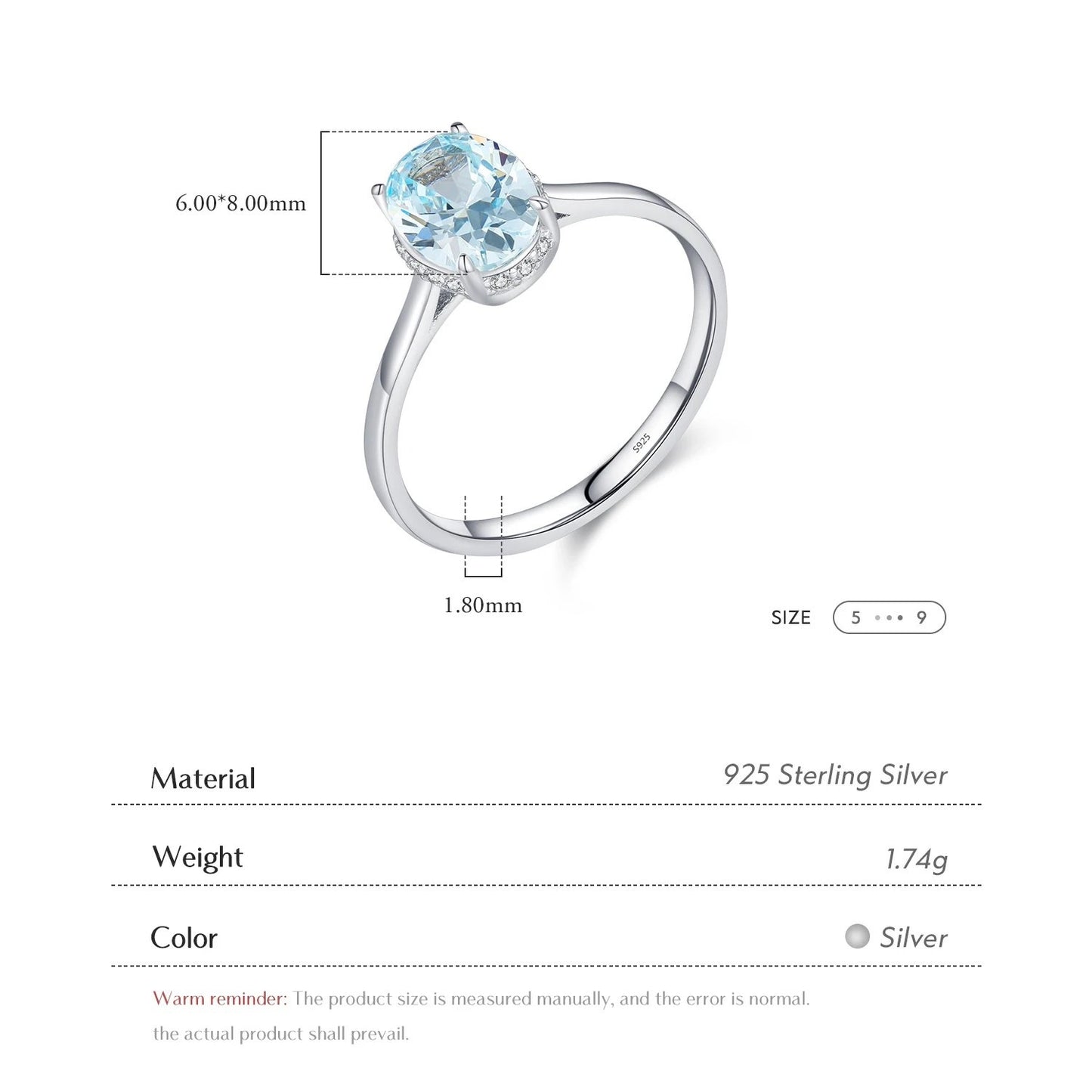 Oceanic Splendor: Sterling Silver Prong-Set Blue CZ Ring