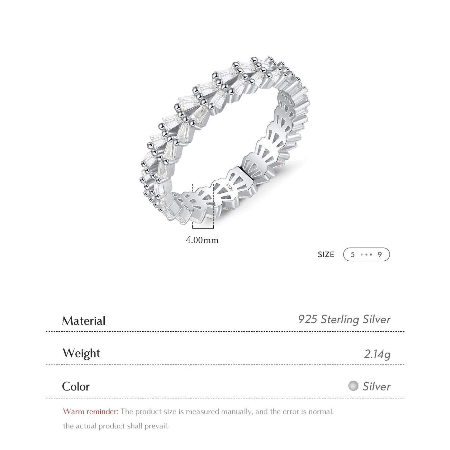 Sparkling Brilliance: Exquisite Trapezoid-Cut CZ Eternity Band Ring in 925 Sterling Silver