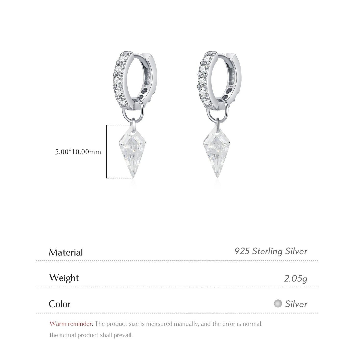 Platinum Radiance: Rhombic CZ Hoop Earrings, 925 Sterling Silver