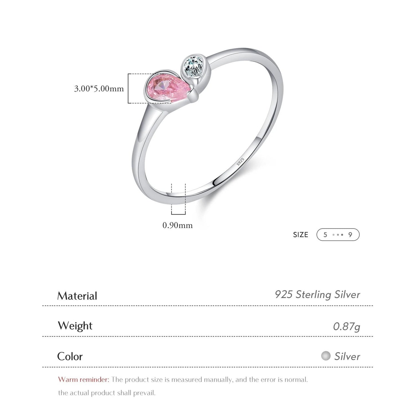 Sterling Silver Hearts Asymmetry Ring: Elegant CZ Design