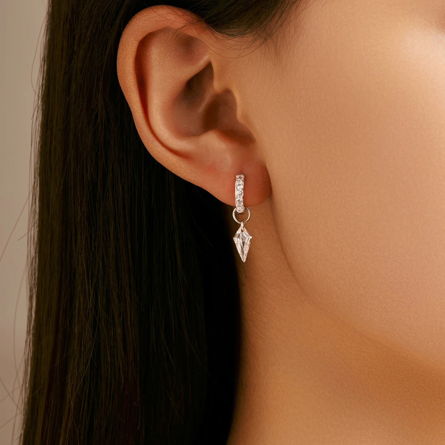 Platinum Radiance: Rhombic CZ Hoop Earrings, 925 Sterling Silver