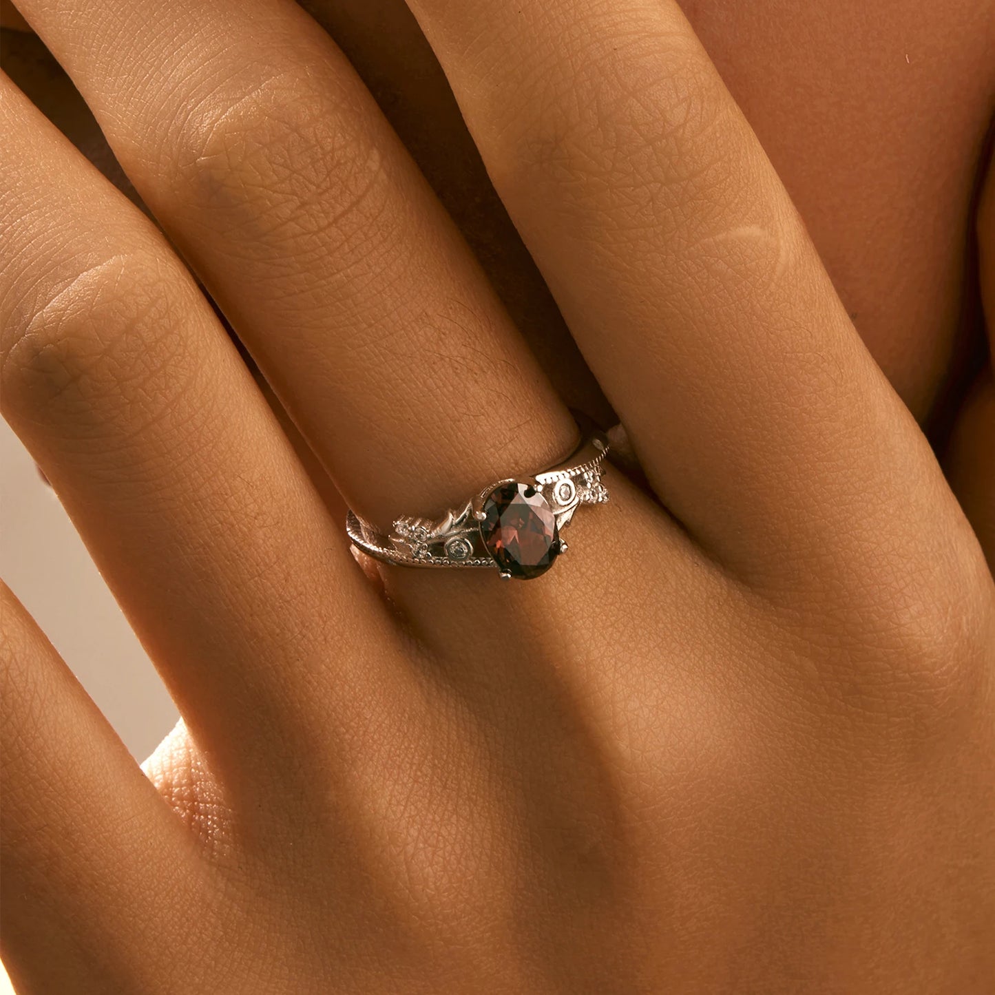 Enchanted Forest: Sterling Silver Asymmetrical Leaf CZ Ring