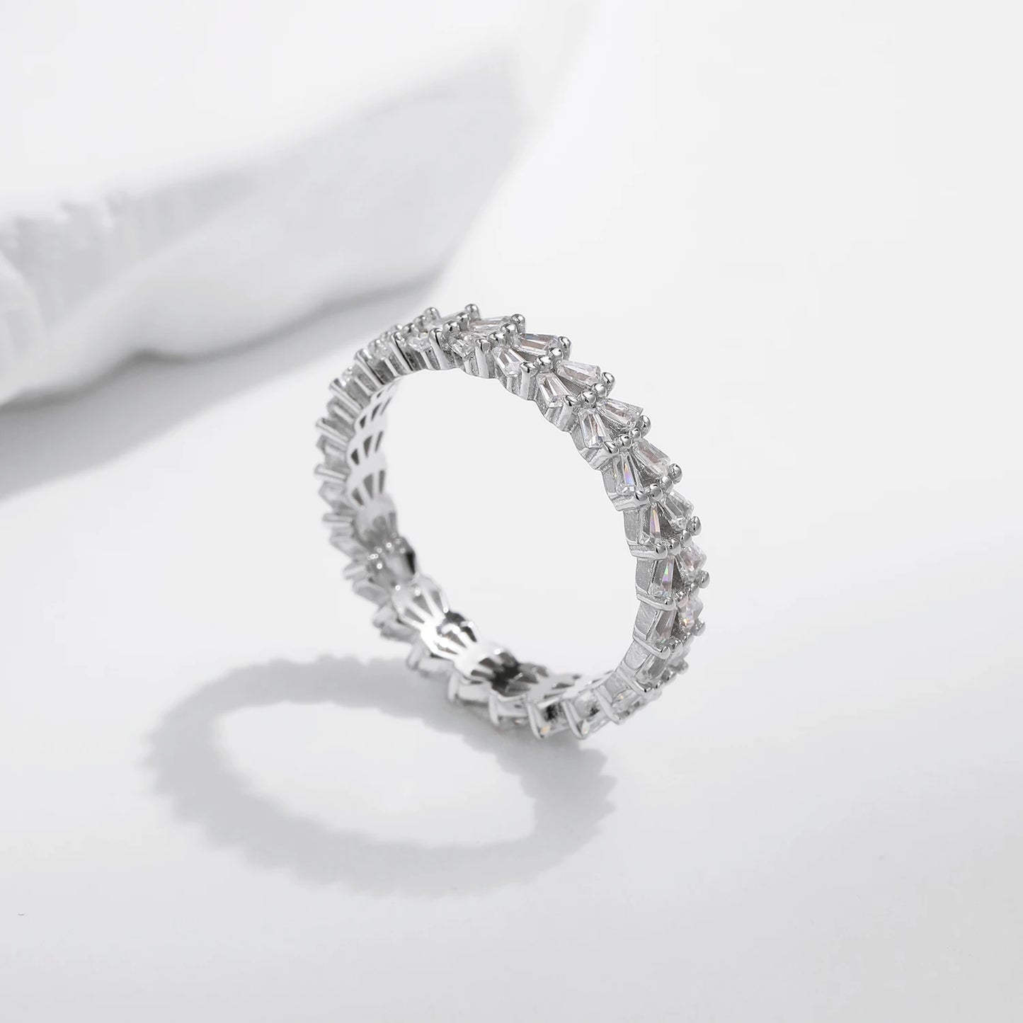 Sparkling Brilliance: Exquisite Trapezoid-Cut CZ Eternity Band Ring in 925 Sterling Silver