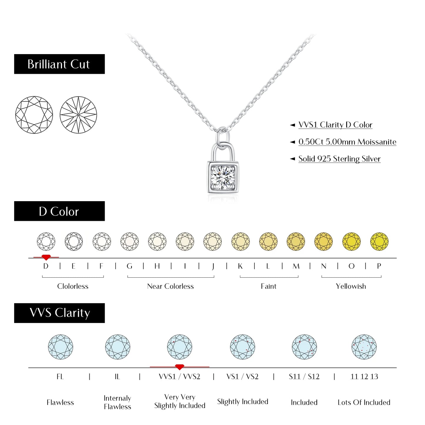 Enchanting Elegance: Sterling Silver Lock Pendant Moissanite Necklace