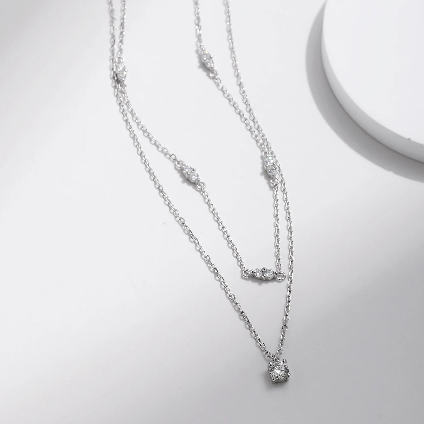 Moissanite Majesty: Sterling Silver Double Layer Pendant Necklace