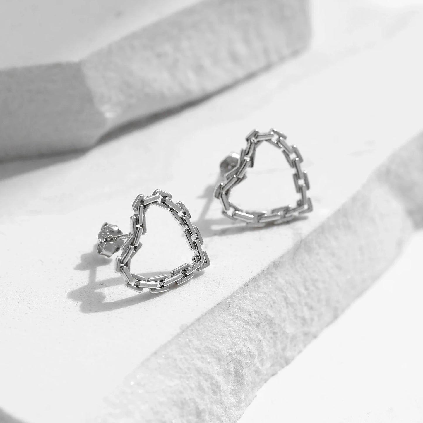 Heartfelt Love: Sterling Silver Lock Link Chain Earrings