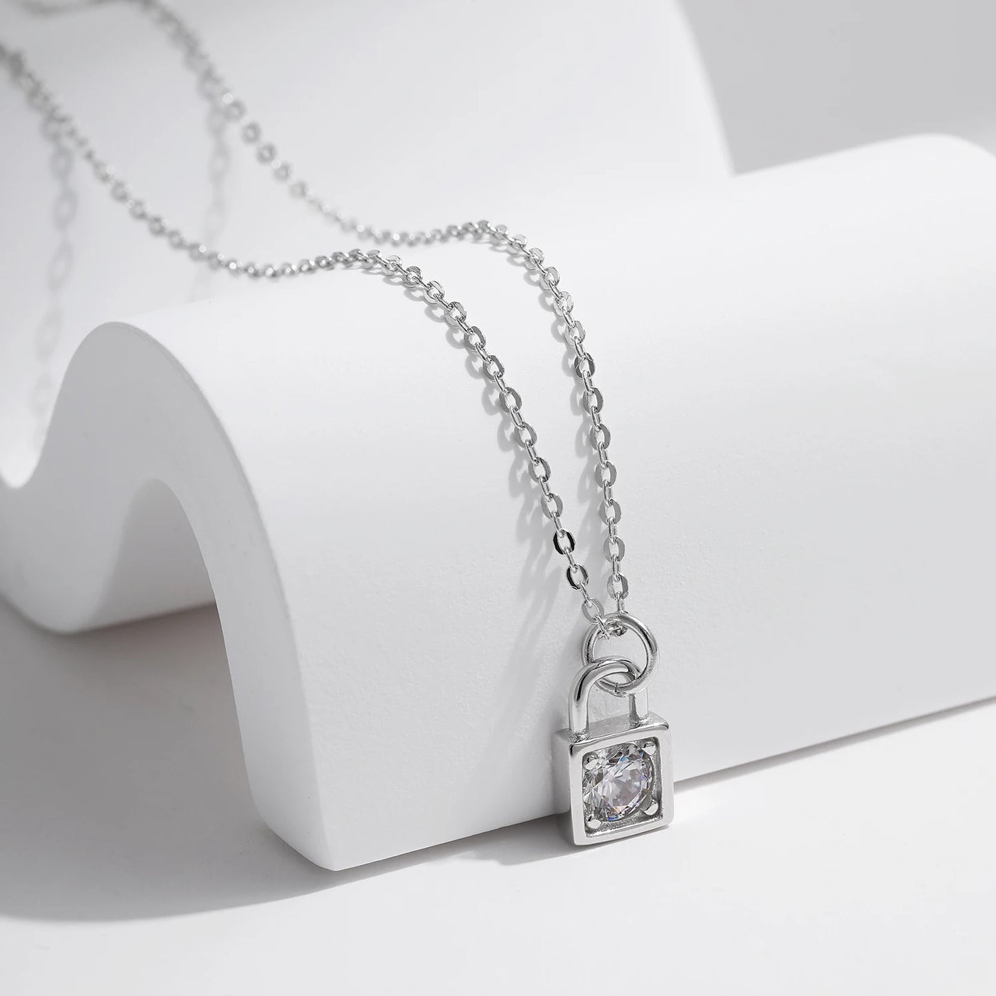 Enchanting Elegance: Sterling Silver Lock Pendant Moissanite Necklace