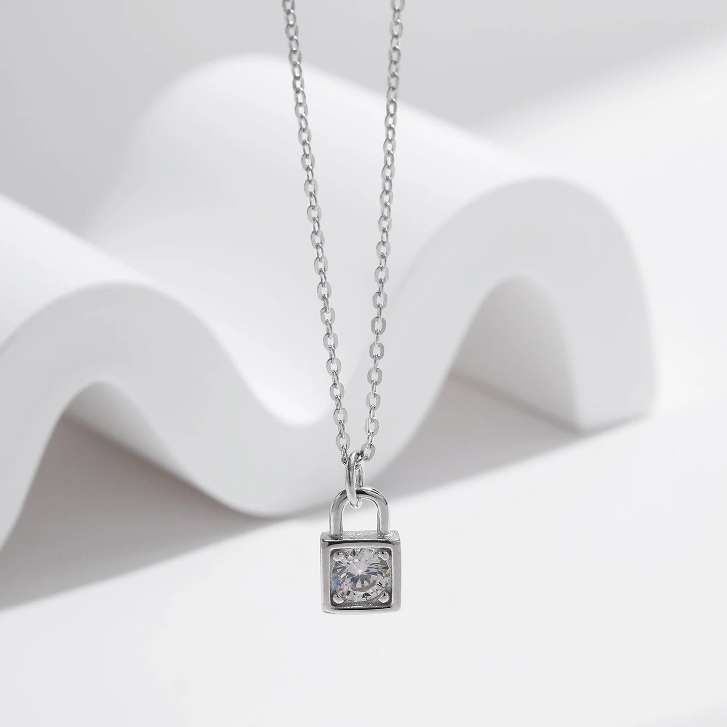 Enchanting Elegance: Sterling Silver Lock Pendant Moissanite Necklace