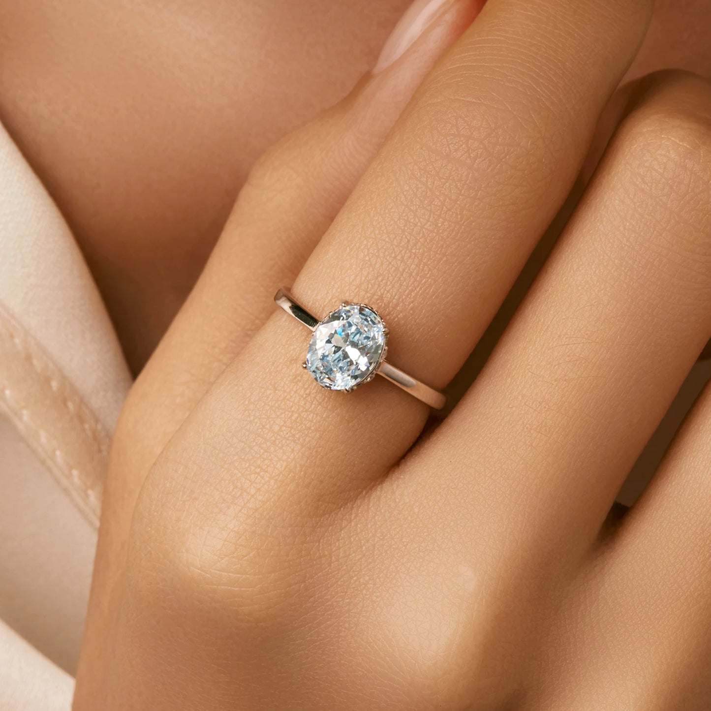 Oceanic Splendor: Sterling Silver Prong-Set Blue CZ Ring