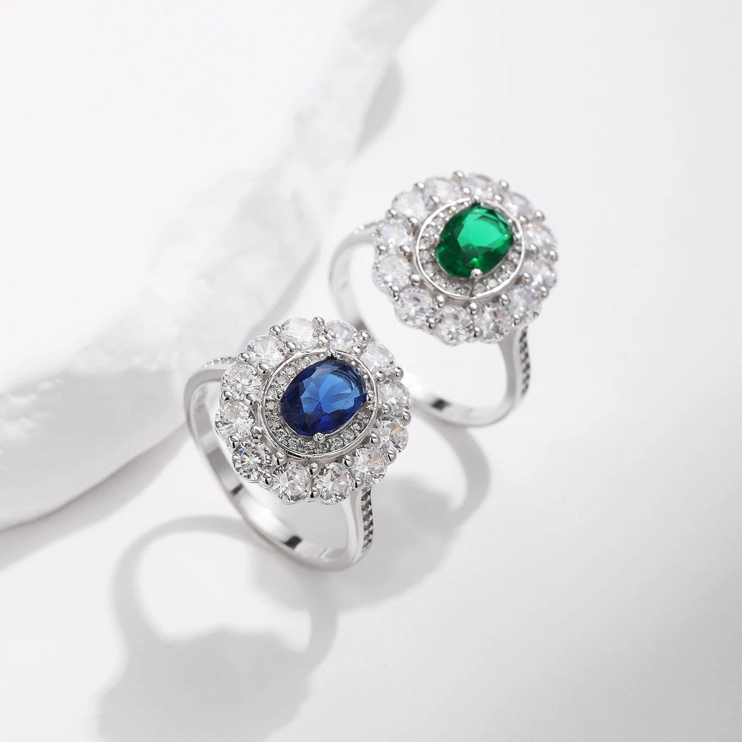 Oceanic Opulence: 925 Sterling Silver Oval Blue & Green Cubic Zirconia Cocktail Ring