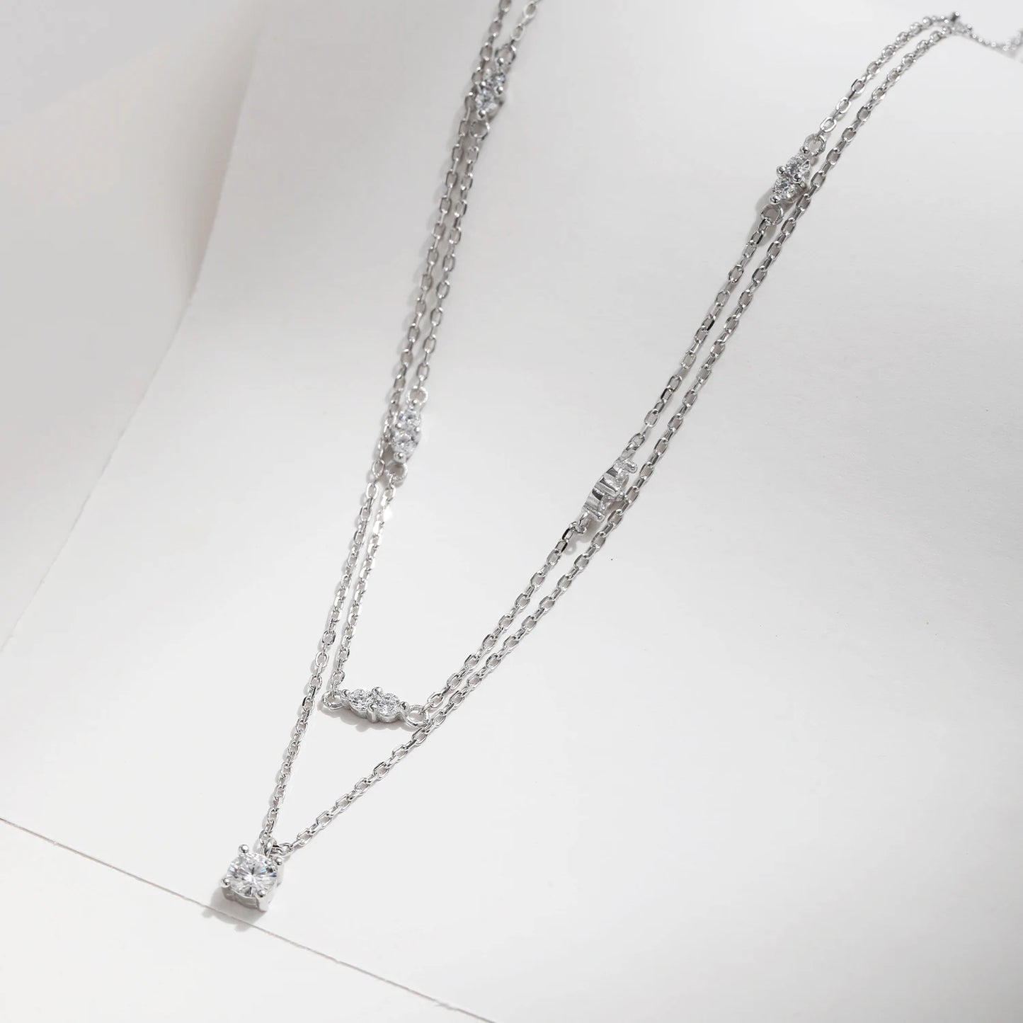 Moissanite Majesty: Sterling Silver Double Layer Pendant Necklace