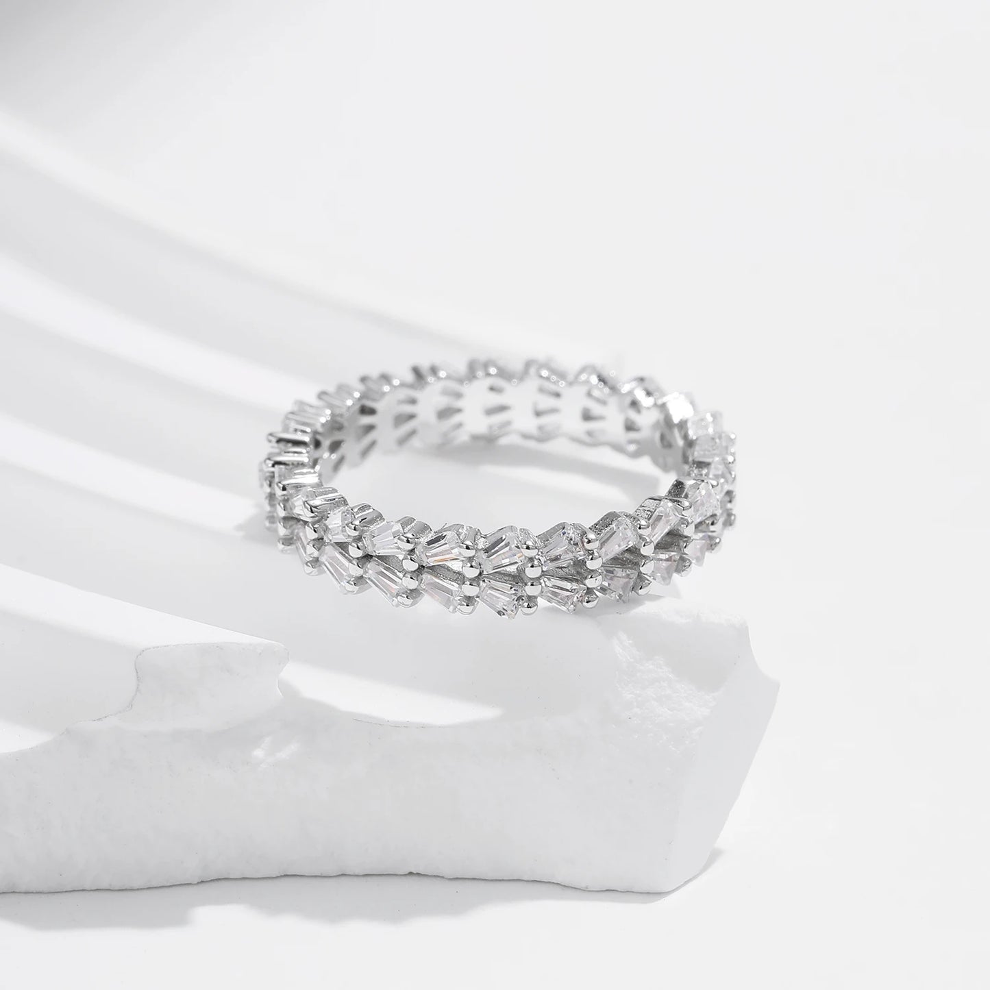 Sparkling Brilliance: Exquisite Trapezoid-Cut CZ Eternity Band Ring in 925 Sterling Silver