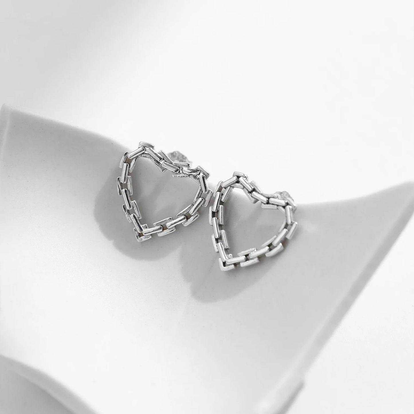 Heartfelt Love: Sterling Silver Lock Link Chain Earrings