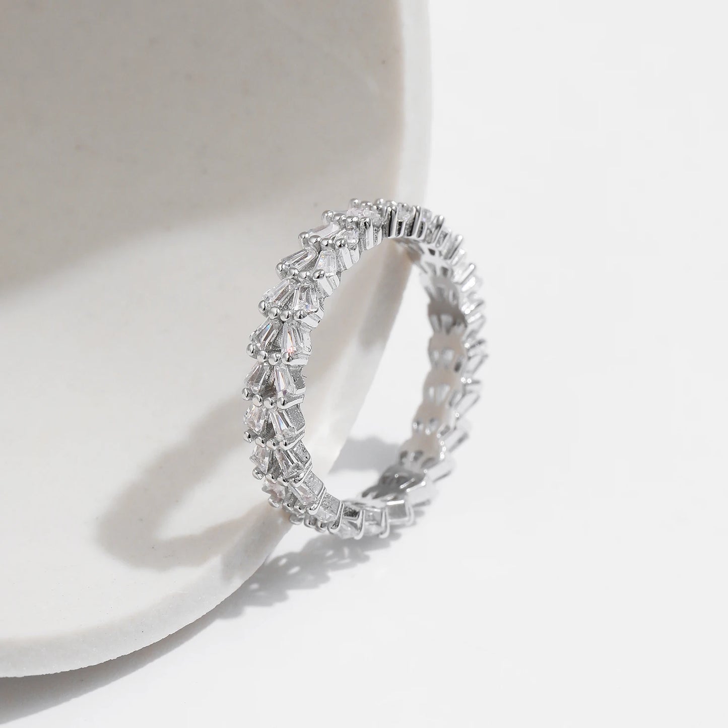 Sparkling Brilliance: Exquisite Trapezoid-Cut CZ Eternity Band Ring in 925 Sterling Silver