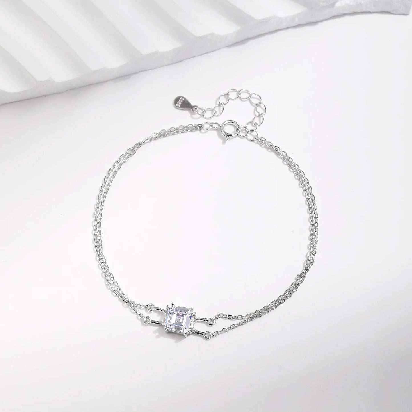 Radiant Layers: Square CZ Double Layer Bracelet, 925 Sterling Silver