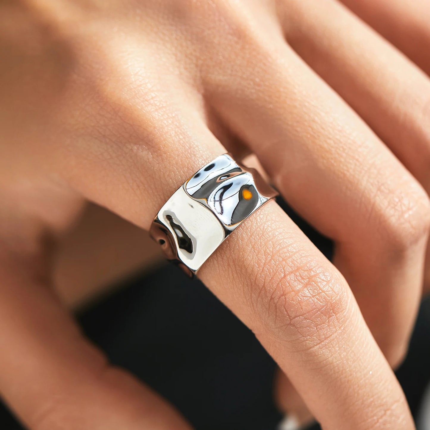 Ripple Fusion: Authentic 925 Sterling Silver Liquid Metal Texture Ring