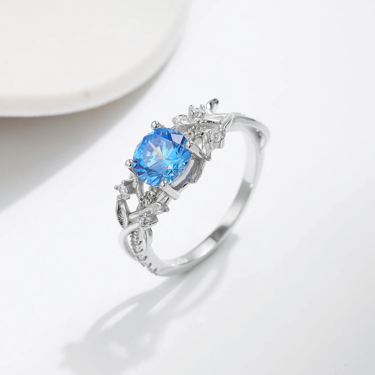 Oceanic Opulence: Sterling Silver Corollaceous Blue CZ Ring