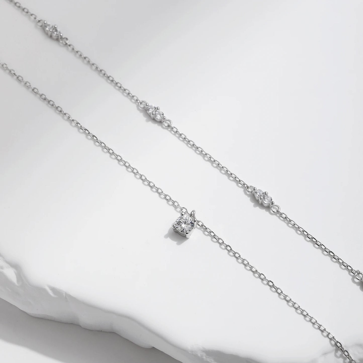 Moissanite Majesty: Sterling Silver Double Layer Pendant Necklace