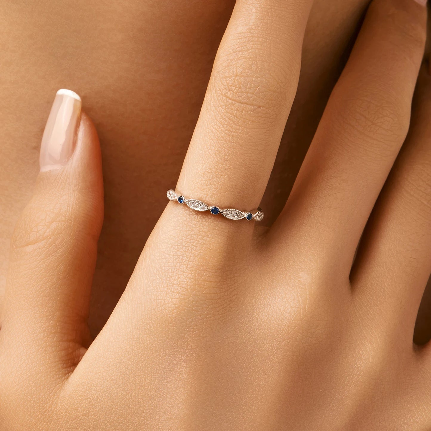 Blue Elegance: 925 Sterling Silver CZ Stackable Ring for Women