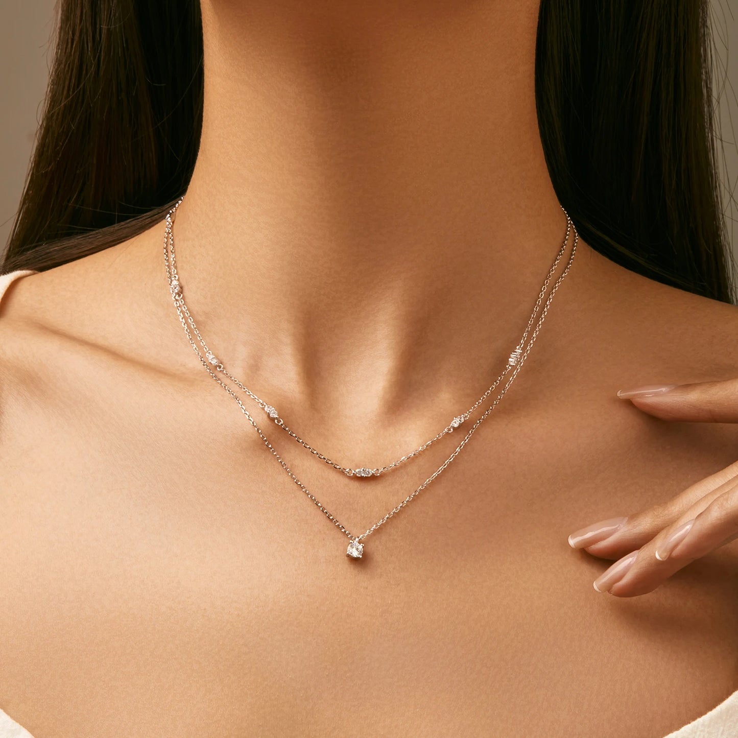 Moissanite Majesty: Sterling Silver Double Layer Pendant Necklace