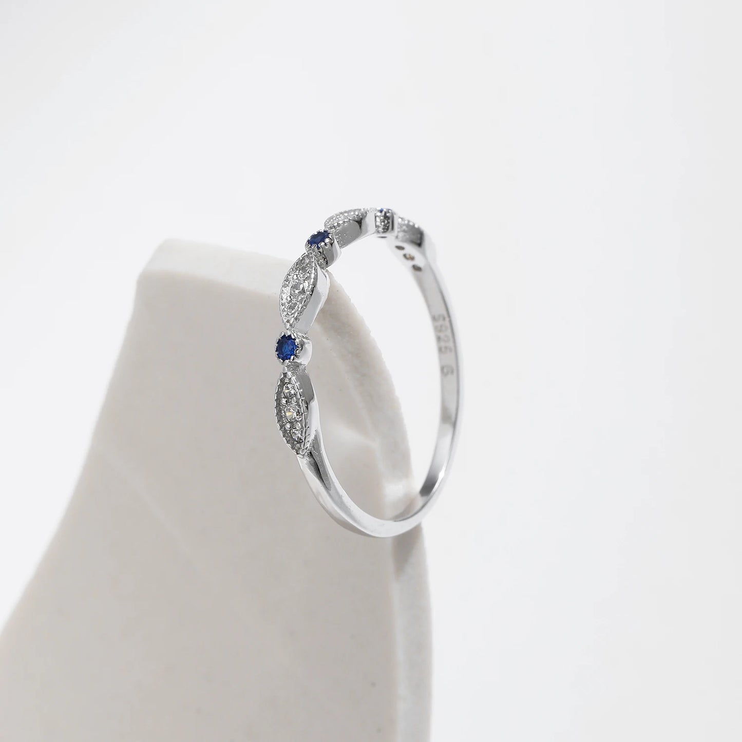 Blue Elegance: 925 Sterling Silver CZ Stackable Ring for Women