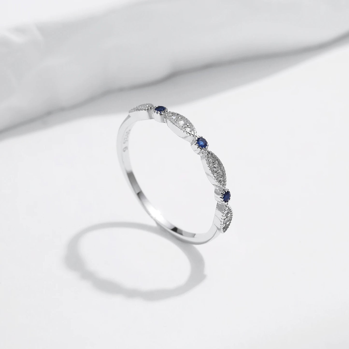 Blue Elegance: 925 Sterling Silver CZ Stackable Ring for Women