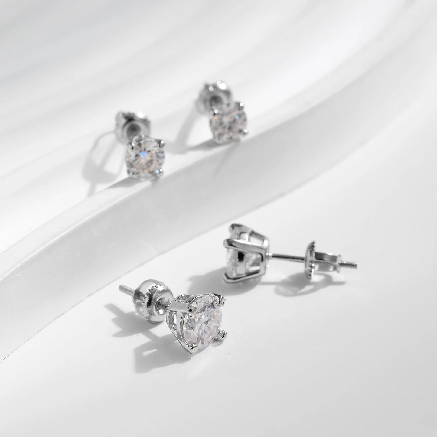 Ethereal Sparkle: Sterling Silver D Color Moissanite Stud Earrings